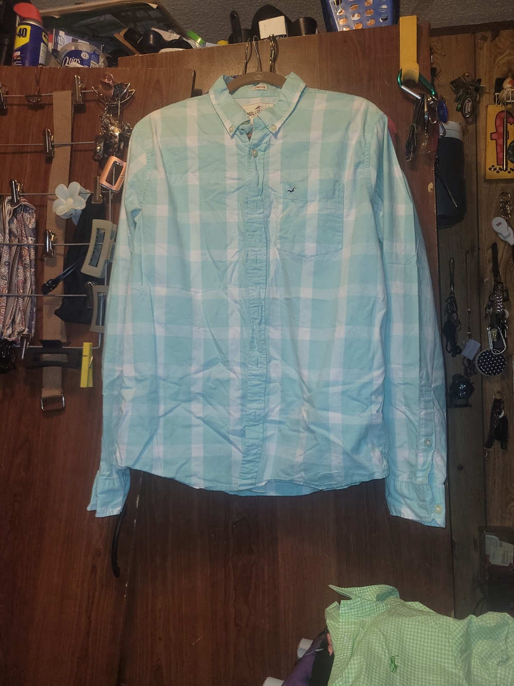 Hollister Mint & White Plaid Button-Down Shirt